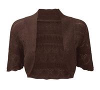 FAIRY BOUTIQUE Womens Plus Size Crochet Knitted Short Sleeve Cardigan Ladies Open Front Shrug Bolero Top Sizes 8-30 Brown