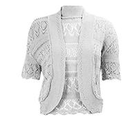 FAIRY BOUTIQUE Womens Plus Size Crochet Knitted Short Sleeve Cardigan Ladies Open Front Shrug Bolero Top Sizes 8-30 (Grey UK 24-26)