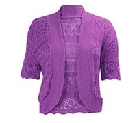FAIRY BOUTIQUE Womens Plus Size Crochet Knitted Short Sleeve Cardigan Ladies Open Front Shrug Bolero Top Sizes 8-30 Purple