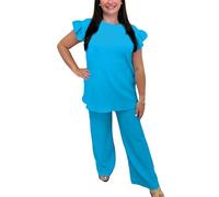 FAIRY BOUTIQUE Womens Pop Corn Tops and Trousers Set Ladies Co ord 2Pcs Loungewear Tracksuit Flared Trousers Bottom and Frill Sleeve Top Set