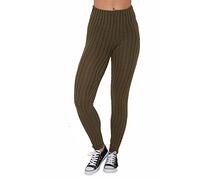 FAIRY BOUTIQUE Womens Ribbed Chunky Cable Knitted Leggings Ladies Full Length Warm Thick Pants Leggings (Khaki UK 20-22)