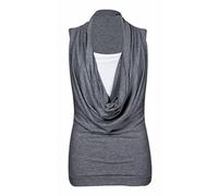 FAIRY BOUTIQUE Womens Ruched Cowl Neck Insert Tops Ladies Stretch 2 in 1 Vest Top Sleeveless Gathered T Shirt Charcoal