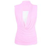 FAIRY BOUTIQUE Womens Ruched Cowl Neck Insert Tops Ladies Stretch 2 in 1 Vest Top Sleeveless Gathered T Shirt Pink
