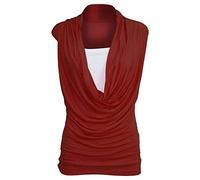 FAIRY BOUTIQUE Womens Ruched Cowl Neck Insert Tops Ladies Stretch 2 in 1 Vest Top Sleeveless Gathered T Shirt Wine