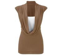 FAIRY BOUTIQUE Womens Ruched Cowl Neck Insert Tops Ladies Stretch 2 in 1 Vest Top Sleeveless Gathered T Shirt Mocha