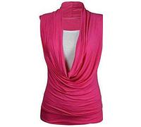 FAIRY BOUTIQUE Womens Ruched Cowl Neck Insert Tops Ladies Stretch 2 in 1 Vest Top Sleeveless Gathered T Shirt Fuchsia