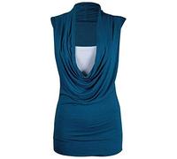 FAIRY BOUTIQUE Womens Ruched Cowl Neck Insert Tops Ladies Stretch 2 in 1 Vest Top Sleeveless Gathered T Shirt Teal