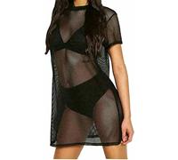 FAIRY BOUTIQUE Womens Sexy Top Long and Short Sleeve Tunic Dress Ladies Fishnet Round Neck See Through Tunic Top