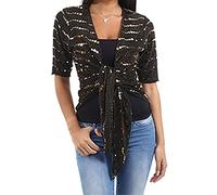 FAIRY BOUTIQUE Womens Short Sleeve Big Spot Lurex Shrug Ladies Open Front Tie Up Cropped Shrug Top (Gold UK 14)