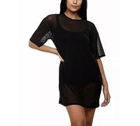 FAIRY BOUTIQUE Womens Short Sleeve Sheer Mesh Mini Dress Ladies Beach Cover Ups Short Sleeve See Through Tops Sexy Hen Party Tunic Dress Black