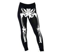 FAIRY BOUTIQUE Womens Skeleton Bone Print Full Length Leggings Ladies Halloween Stretchy Pants (Black UK 12-14)