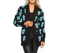 FAIRY BOUTIQUE Womens Skull Print Open Front Knitted Cardigan Ladies Long Sleeves Hearts with Pockets Cardigan Top