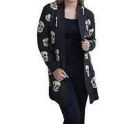 FAIRY BOUTIQUE Womens Skull Print Open Front Knitted Cardigan Ladies Long Sleeves Hearts with Pockets Cardigan Top