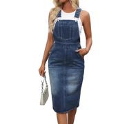 FAIRY BOUTIQUE Womens Sleeveless Slim Fit Midi Denim Pinafore Dungaree Dress Ladies Casual Button Down Jumper Dresses with Pocket