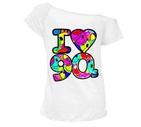 FAIRY BOUTIQUE® Womens Slogan Print Oversize Cotton T-Shirt - Ladies Short Sleeve Printed Oversized Stretchy Casual Summer Shirt Tee Top (I Love Multi 90s White, 20-22)