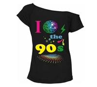 FAIRY BOUTIQUE® Womens Slogan Print Oversize Cotton T-Shirt - Ladies Short Sleeve Printed Oversized Stretchy Casual Summer Shirt Tee Top (I Love Globe 90s Black, 12-14)