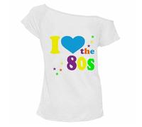 FAIRY BOUTIQUE® Womens Slogan Print Oversize Cotton T-Shirt - Ladies Short Sleeve Printed Oversized Stretchy Casual Summer Shirt Tee Top (I Love The 80s White, 12-14)
