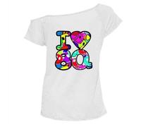 FAIRY BOUTIQUE® Womens Slogan Print Oversize Cotton T-Shirt - Ladies Short Sleeve Printed Oversized Stretchy Casual Summer Shirt Tee Top (I Love Multi 80s White, 8-10)