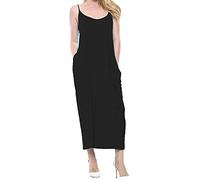 FAIRY BOUTIQUE Womens Summer Strappy Cami Maxi Dress Ladies Sleeveless Sundress Long Beach Dress with Pockets Black