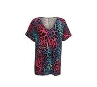 FAIRY BOUTIQUE Womens Turn up Sleeve V Neck T Shirt Ladies Oversized Baggy Batwing Top Plus Size T Shirt(Multi Leopard UK 8-10)