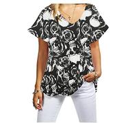 FAIRY BOUTIQUE Womens Turn up Sleeve V Neck T Shirt Ladies Oversized Baggy Batwing Top Plus Size T Shirt(Skull UK 16-18)