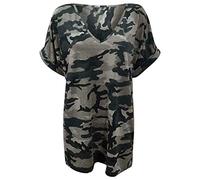 FAIRY BOUTIQUE Womens Turn up Sleeve V Neck T Shirt Ladies Oversized Baggy Batwing Top Plus Size T Shirt(Camouflage Grey UK 24-26)