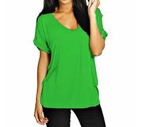 FAIRY BOUTIQUE Womens Turn up Sleeve V Neck T Shirt Ladies Oversized Baggy Batwing Top Plus Size T Shirt(Jade Green UK 20-22)