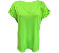 FAIRY BOUTIQUE Womens Turn up Sleeve V Neck T Shirt Ladies Oversized Baggy Batwing Top Plus Size T Shirt Neon Green