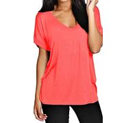FAIRY BOUTIQUE Womens Turn up Sleeve V Neck T Shirt Ladies Oversized Baggy Batwing Top Plus Size T Shirt(Choral UK 24-26)