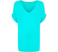 FAIRY BOUTIQUE Womens Turn up Sleeve V Neck T Shirt Ladies Oversized Baggy Batwing Top Plus Size T Shirt Mint