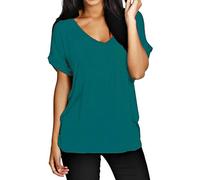 FAIRY BOUTIQUE Womens Turn up Sleeve V Neck T Shirt Ladies Oversized Baggy Batwing Top Plus Size T Shirt(Teal UK 12-14)