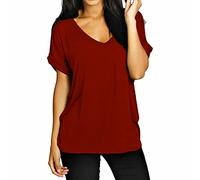 FAIRY BOUTIQUE Womens Turn up Sleeve V Neck T Shirt Ladies Oversized Baggy Batwing Top Plus Size T Shirt(Wine UK 24-26)