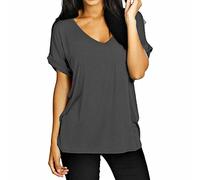 FAIRY BOUTIQUE Womens Turn up Sleeve V Neck T Shirt Ladies Oversized Baggy Batwing Top Plus Size T Shirt(Charcoal UK 8-10)