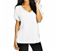 FAIRY BOUTIQUE Womens Turn up Sleeve V Neck T Shirt Ladies Oversized Baggy Batwing Top Plus Size T Shirt(White UK 24-26)