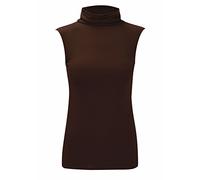 FAIRY BOUTIQUE Womens Turtle Neck Sleeveless Jumper Top Ladies Bodycon Casual Jumper Plain Polo Neck Top Shirt Brown UK 16-18