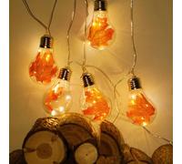 Fairy Bulb Lights with Leaf Globe Twinkle String Lights Battery Operated 13 ft 10 LED for Wedding Thanksgiving Harvest Halloween Christmas Party Decoration (Orange)