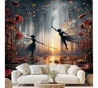 Fairy Butterfly Forest Mural Fantasy Style Self-Adhesive Wallpaper 100x70 cm Water Lily Canvas Wall Paper for Bedroom Living Room Wall Mural Removable Stickers zw158x