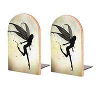 Fairy Butterfly Pattern Wood Book Ends for Shelves, Non-Slip Bookends, Heavy Duty Wooden Bookend Support for Books and Movies (1 Pair/2 Pieces)