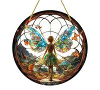 Fairy Butterfly Sun Catcher, Vintage Stained Fairy Pendant Round Stained Acrylic Sun Catcher, Lightweight Hanging Window Decor Pendant, Fairy Stained Sun Catchers For Mother's Day, Offices