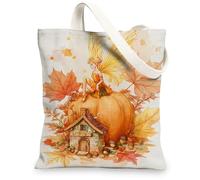 Fairy Canvas Tote Bag, Autumn Leaf Design Eco-Friendly Shopping Bags, Fanciful Vintage Style Lightweight Washable Canvas Ba, White, 13x15 Inch