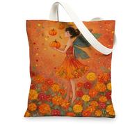 Fairy Canvas Tote Bags, Colorful Fairy Pattern Reusable Grocery Bags, Lightweight Washable Shoulder Strap Canvas Bags for Gym Outdoor Travel Beach Picnic 13x15 Inch