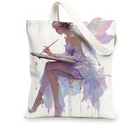 Fairy Canvas Tote Bags, Ethereal Art Design Lightweight Reusable Shopping Bags, Elegant Chic Fashion Tote for Travel Beach, White, 13x15 Inch