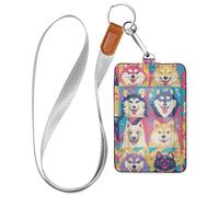 Fairy Cartoon Stylebuffalo Plaid Leather Badge Holders with Lanyard and 3-Card Capacity id Card Holders for Office Worker Nurse Teacher Student