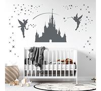 Fairy Castle - Fairies and Twinkling Stars - Girls Bedroom Vinyl Wall Decal Sticker [XXLarge] [Dark Grey]