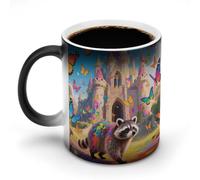 Fairy Castle Raccoon Color Changing Mug Heat Sensitive Ceramic Coffee Cups Novelty Heat Activated Cup 12 Oz Magic Mug for Office Home Use, Unique Gift Idea for Coffee Tea Drinkers