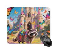 Fairy Castle Raccoon Mouse Pad Square Mice Mat Waterproof Computer Mousepad with Non-Slip Rubber Base Wireless Mice Pad for Laptop Office Home Personalized Gaming Mousepad 25 * 30cm