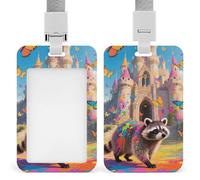 Fairy Castle Raccoon Retractable ID Badge Holder with Lanyard - Vertical Badge Reel,Keychain Clip,Name Tag Id Card Holder Protector for Nurse Officer Teacher Security Staff Women Men