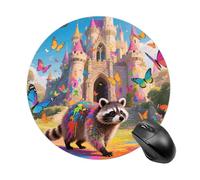 Fairy Castle Raccoon Round Mouse Pad Cute Small Computer Mouse Mat Non-Slip Rubber Base Gaming Mousepad for Wireless Mouse, Gaming, Office, Laptop, Women, Men
