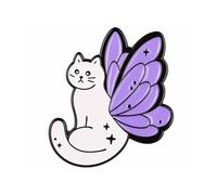 Fairy Cat Butterfly Wing Enamel Lapel Pin Badge 3cm x 2.5cm Purple Fantasy Cat Metal Accessory Cute Magical Kitty Gift for Kitten Lovers