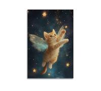 Fairy Cat with Wings Wall Art, Magical Decor, Enchanted Cat Poster Artistic Wall Mural Modern Hanging Decor Poster12x18inch(30x45cm)